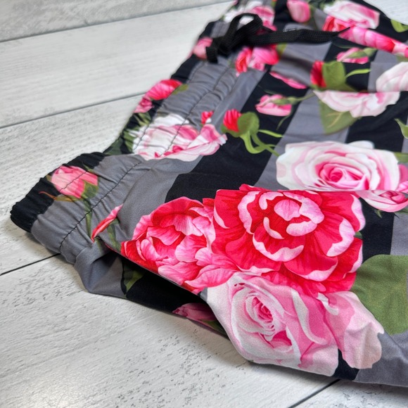 Floral Stripe Joggers Women's L/XL Pink Roses - Picture 4 of 8